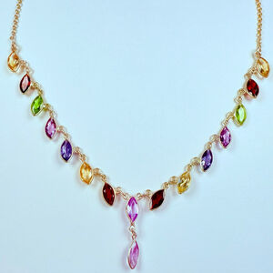 4.8 TCW Multi Gemstone Amethyst Garnet Sterling Silver 925 Tear Drop Necklace